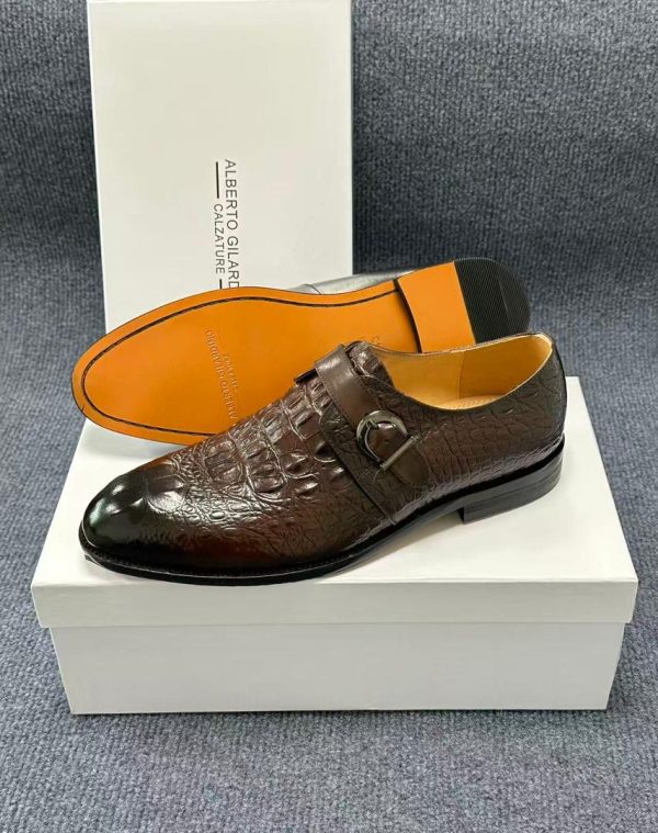 Alberto Gilardino Croc-Embossed Single Monk Strap