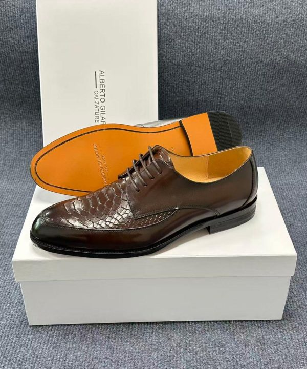 Alberto Gilardino Scale-Embossed Derby – Espresso Burnish